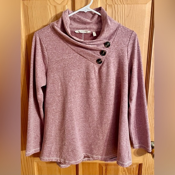 Soft Surroundings Pink Cowl Neck Sweater Buttons Popover Size PM Loose Comfort - Picture 7 of 12